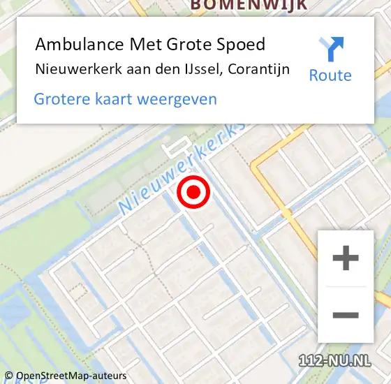 Locatie op kaart van de 112 melding: Ambulance Met Grote Spoed Naar Nieuwerkerk aan den IJssel, Corantijn op 3 november 2022 21:37