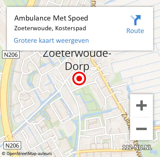 Locatie op kaart van de 112 melding: Ambulance Met Spoed Naar Zoeterwoude, Kosterspad op 3 november 2022 21:39