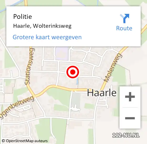 Locatie op kaart van de 112 melding: Politie Haarle, Wolterinksweg op 3 november 2022 21:57