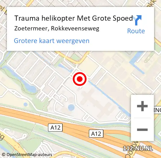 Locatie op kaart van de 112 melding: Trauma helikopter Met Grote Spoed Naar Zoetermeer, Rokkeveenseweg op 3 november 2022 22:44