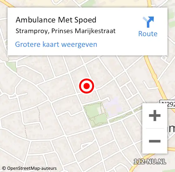 Locatie op kaart van de 112 melding: Ambulance Met Spoed Naar Stramproy, Prinses Marijkestraat op 3 november 2022 23:31