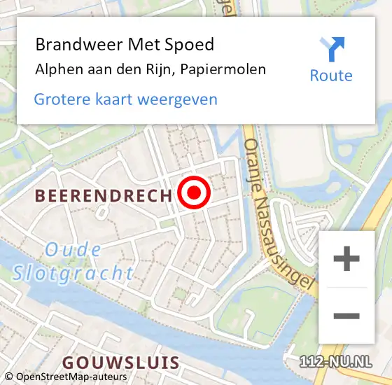 Locatie op kaart van de 112 melding: Brandweer Met Spoed Naar Alphen aan den Rijn, Papiermolen op 4 november 2022 00:07