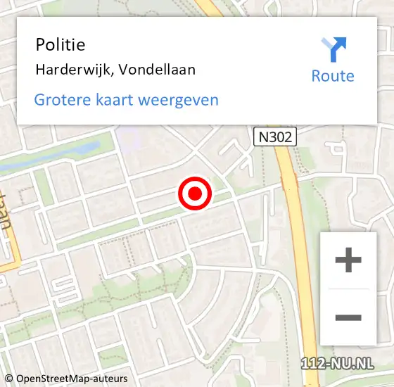 Locatie op kaart van de 112 melding: Politie Harderwijk, Vondellaan op 4 november 2022 00:56