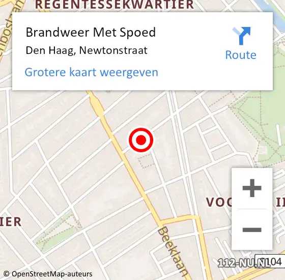 Locatie op kaart van de 112 melding: Brandweer Met Spoed Naar Den Haag, Newtonstraat op 4 november 2022 01:24