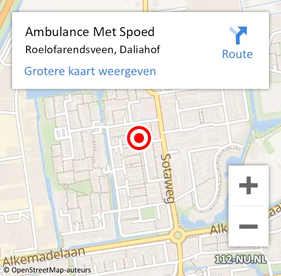 Locatie op kaart van de 112 melding: Ambulance Met Spoed Naar Roelofarendsveen, Daliahof op 4 november 2022 02:10