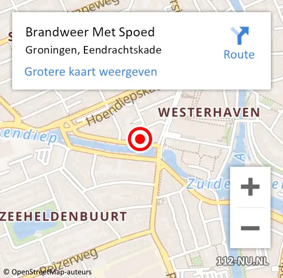 Locatie op kaart van de 112 melding: Brandweer Met Spoed Naar Groningen, Eendrachtskade op 4 november 2022 02:30