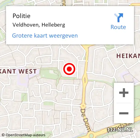 Locatie op kaart van de 112 melding: Politie Veldhoven, Helleberg op 4 november 2022 03:21