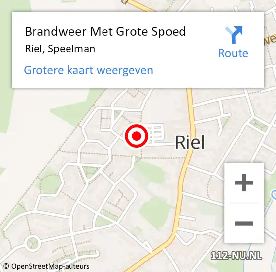 Locatie op kaart van de 112 melding: Brandweer Met Grote Spoed Naar Riel, Speelman op 4 november 2022 03:31