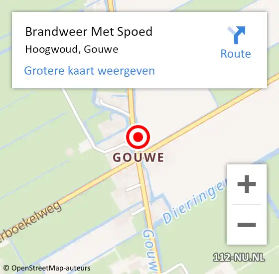 Locatie op kaart van de 112 melding: Brandweer Met Spoed Naar Hoogwoud, Gouwe op 4 november 2022 03:58