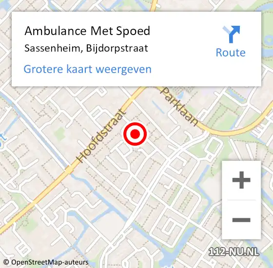 Locatie op kaart van de 112 melding: Ambulance Met Spoed Naar Sassenheim, Bijdorpstraat op 4 november 2022 05:43