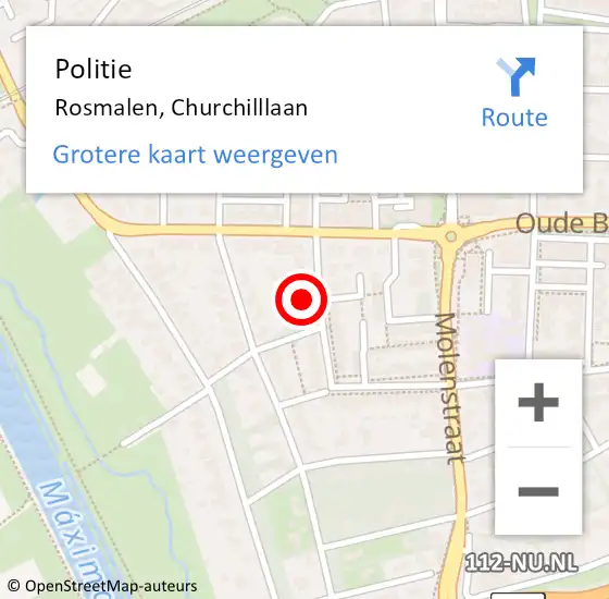 Locatie op kaart van de 112 melding: Politie Rosmalen, Churchilllaan op 4 november 2022 06:39