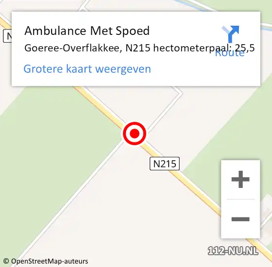 Locatie op kaart van de 112 melding: Ambulance Met Spoed Naar Goeree-Overflakkee, N215 hectometerpaal: 25,5 op 4 november 2022 07:41