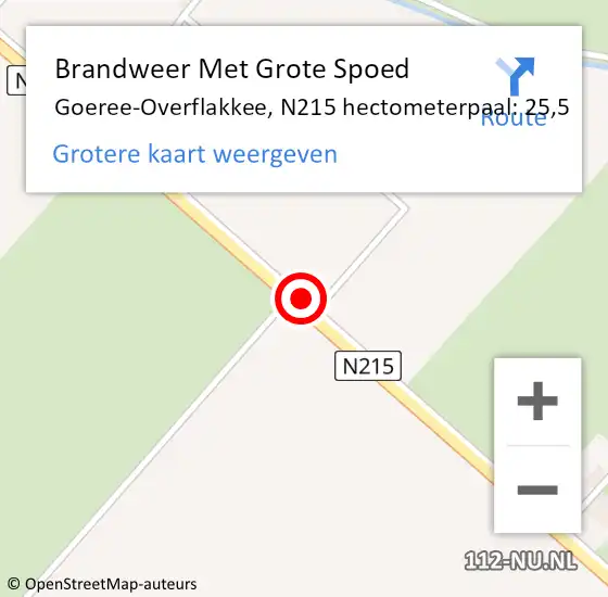 Locatie op kaart van de 112 melding: Brandweer Met Grote Spoed Naar Goeree-Overflakkee, N215 hectometerpaal: 25,5 op 4 november 2022 07:48