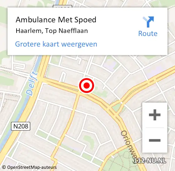 Locatie op kaart van de 112 melding: Ambulance Met Spoed Naar Haarlem, Top Naefflaan op 4 november 2022 08:19