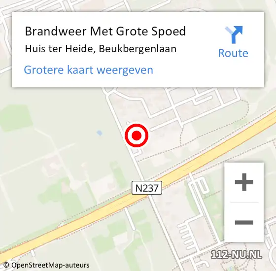 Locatie op kaart van de 112 melding: Brandweer Met Grote Spoed Naar Huis ter Heide, Beukbergenlaan op 4 november 2022 08:29