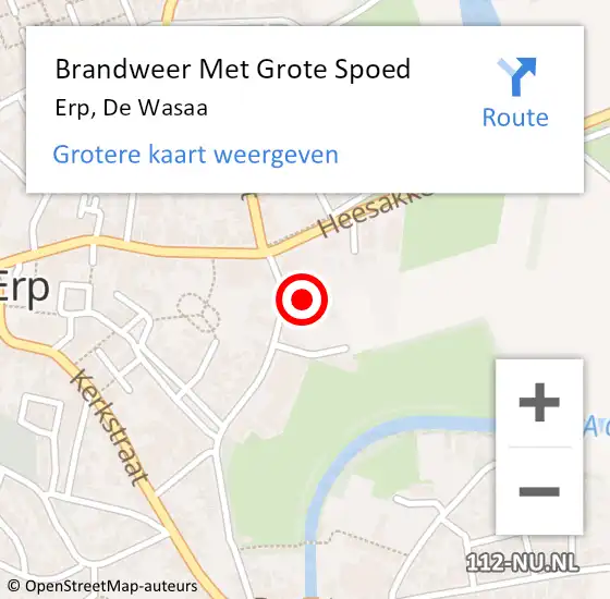 Locatie op kaart van de 112 melding: Brandweer Met Grote Spoed Naar Erp, De Wasaa op 4 november 2022 08:43