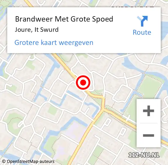 Locatie op kaart van de 112 melding: Brandweer Met Grote Spoed Naar Joure, It Swurd op 4 november 2022 08:45