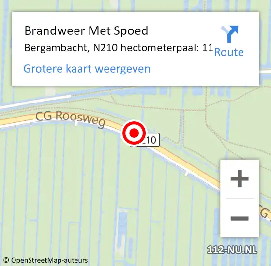 Locatie op kaart van de 112 melding: Brandweer Met Spoed Naar Bergambacht, N210 hectometerpaal: 11 op 4 november 2022 08:55