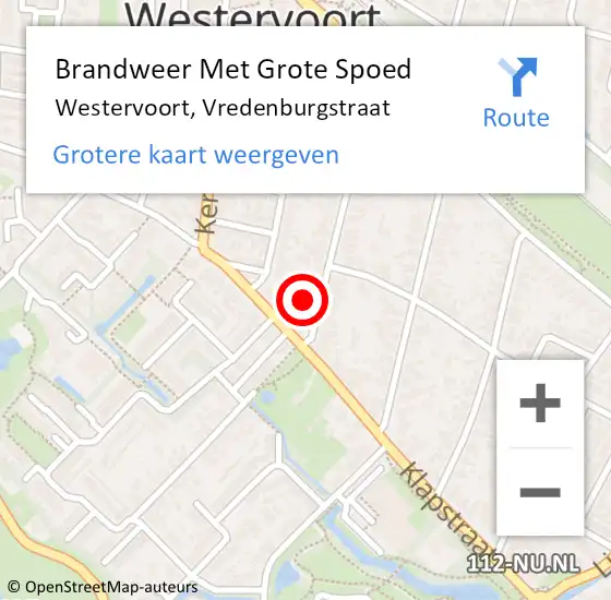 Locatie op kaart van de 112 melding: Brandweer Met Grote Spoed Naar Westervoort, Vredenburgstraat op 4 november 2022 08:57