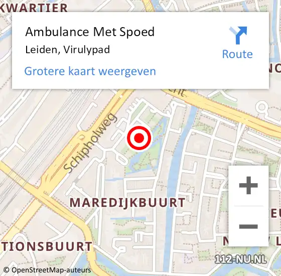 Locatie op kaart van de 112 melding: Ambulance Met Spoed Naar Leiden, Virulypad op 4 november 2022 09:00