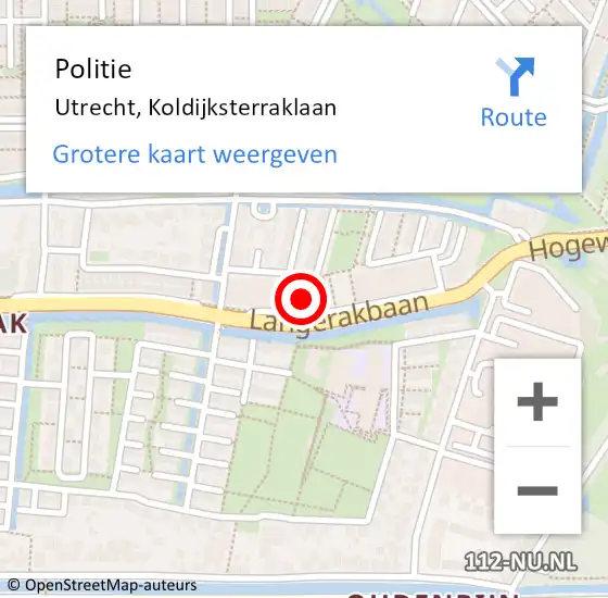 Locatie op kaart van de 112 melding: Politie Utrecht, Koldijksterraklaan op 4 november 2022 09:12