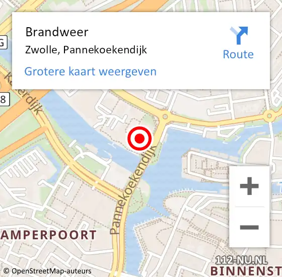 Locatie op kaart van de 112 melding: Brandweer Zwolle, Pannekoekendijk op 4 november 2022 09:49