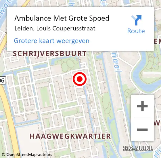 Locatie op kaart van de 112 melding: Ambulance Met Grote Spoed Naar Leiden, Louis Couperusstraat op 4 november 2022 09:51