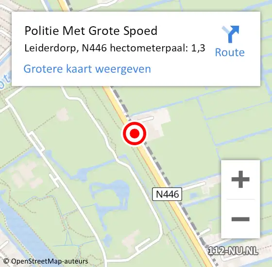 Locatie op kaart van de 112 melding: Politie Met Grote Spoed Naar Leiderdorp, N446 hectometerpaal: 1,3 op 4 november 2022 09:57