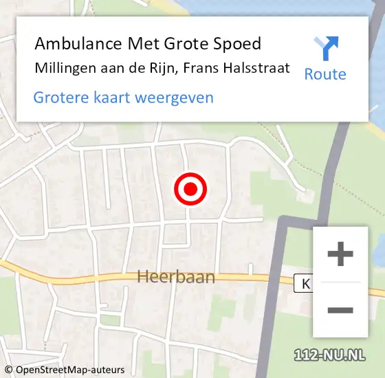 Locatie op kaart van de 112 melding: Ambulance Met Grote Spoed Naar Millingen aan de Rijn, Frans Halsstraat op 4 november 2022 10:29