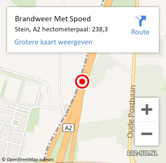 Locatie op kaart van de 112 melding: Brandweer Met Spoed Naar Stein, A2 hectometerpaal: 238,3 op 4 november 2022 10:42