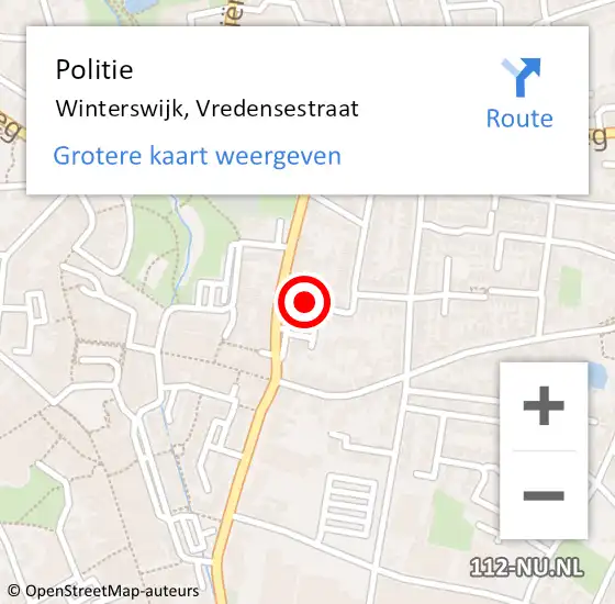 Locatie op kaart van de 112 melding: Politie Winterswijk, Vredensestraat op 4 november 2022 10:44