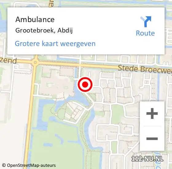 Locatie op kaart van de 112 melding: Ambulance Grootebroek, Abdij op 4 november 2022 10:49