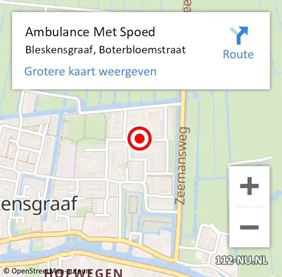 Locatie op kaart van de 112 melding: Ambulance Met Spoed Naar Bleskensgraaf, Boterbloemstraat op 4 november 2022 11:07