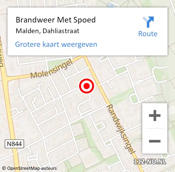 Locatie op kaart van de 112 melding: Brandweer Met Spoed Naar Malden, Dahliastraat op 4 november 2022 11:30