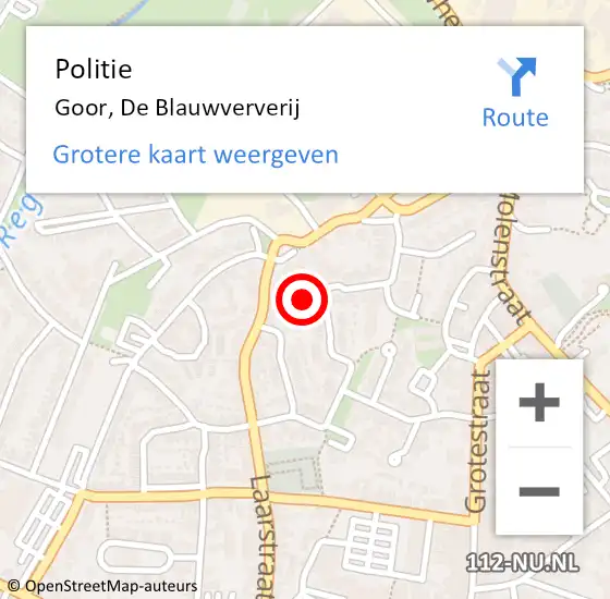 Locatie op kaart van de 112 melding: Politie Goor, De Blauwververij op 4 november 2022 11:41