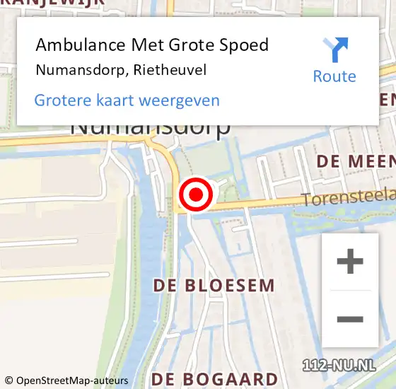 Locatie op kaart van de 112 melding: Ambulance Met Grote Spoed Naar Numansdorp, Rietheuvel op 4 november 2022 12:06