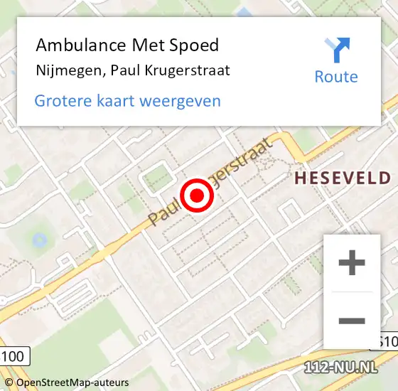 Locatie op kaart van de 112 melding: Ambulance Met Spoed Naar Nijmegen, Paul Krugerstraat op 4 november 2022 12:08