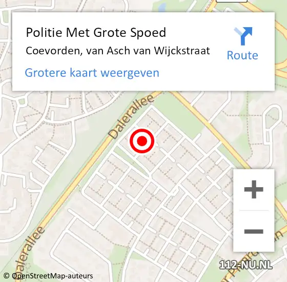 Locatie op kaart van de 112 melding: Politie Met Grote Spoed Naar Coevorden, van Asch van Wijckstraat op 4 november 2022 12:11