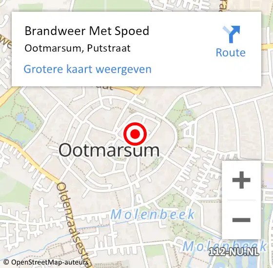 Locatie op kaart van de 112 melding: Brandweer Met Spoed Naar Ootmarsum, Putstraat op 4 november 2022 12:43