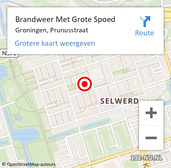 Locatie op kaart van de 112 melding: Brandweer Met Grote Spoed Naar Groningen, Prunusstraat op 4 november 2022 13:07