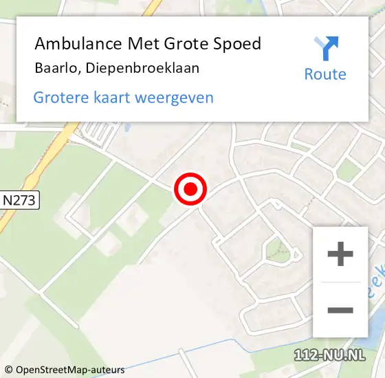 Locatie op kaart van de 112 melding: Ambulance Met Grote Spoed Naar Baarlo, Diepenbroeklaan op 3 augustus 2014 21:41