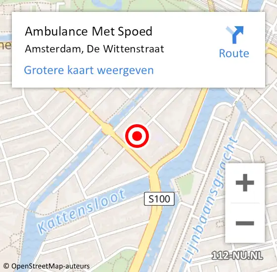 Locatie op kaart van de 112 melding: Ambulance Met Spoed Naar Amsterdam, De Wittenstraat op 4 november 2022 13:43