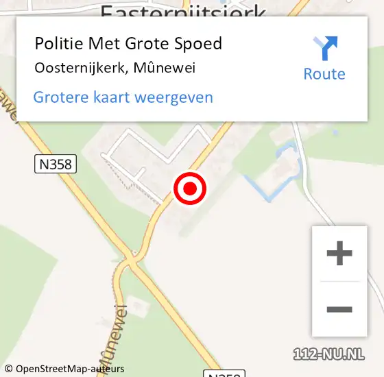 Locatie op kaart van de 112 melding: Politie Met Grote Spoed Naar Oosternijkerk, Mûnewei op 4 november 2022 13:51