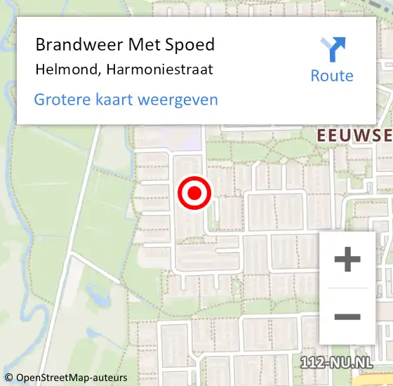 Locatie op kaart van de 112 melding: Brandweer Met Spoed Naar Helmond, Harmoniestraat op 4 november 2022 13:52
