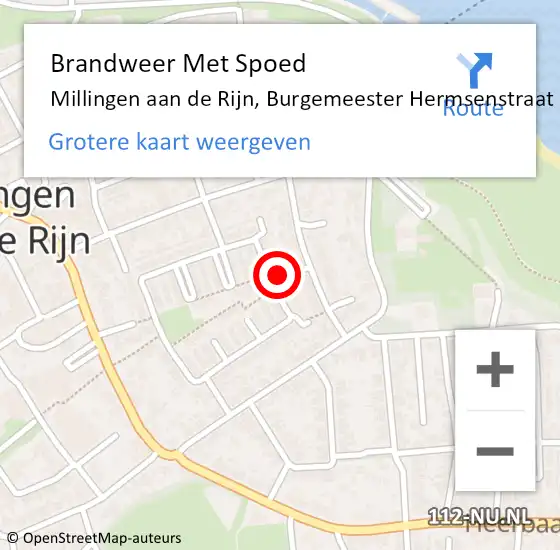 Locatie op kaart van de 112 melding: Brandweer Met Spoed Naar Millingen aan de Rijn, Burgemeester Hermsenstraat op 4 november 2022 13:59