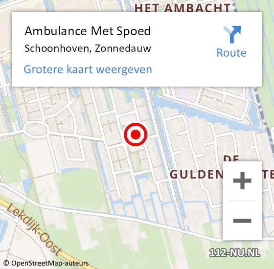 Locatie op kaart van de 112 melding: Ambulance Met Spoed Naar Schoonhoven, Zonnedauw op 4 november 2022 14:21