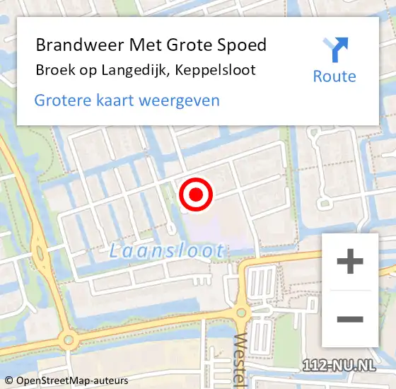 Locatie op kaart van de 112 melding: Brandweer Met Grote Spoed Naar Broek op Langedijk, Keppelsloot op 4 november 2022 14:21