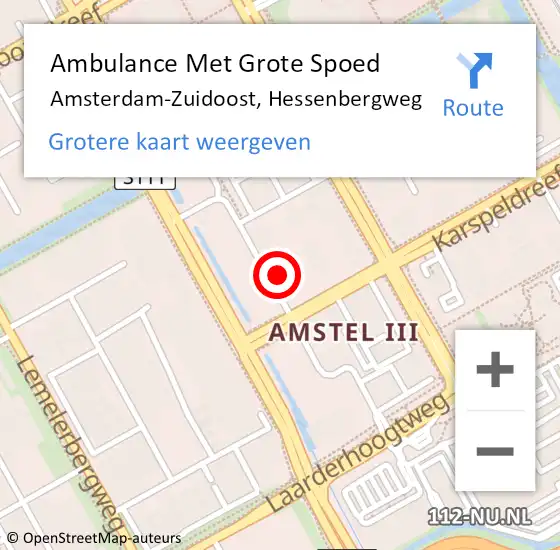 Locatie op kaart van de 112 melding: Ambulance Met Grote Spoed Naar Amsterdam-Zuidoost, Hessenbergweg op 4 november 2022 14:56