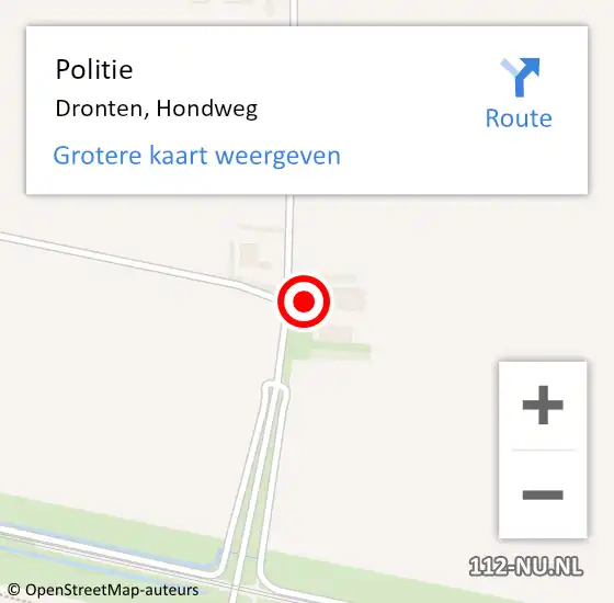 Locatie op kaart van de 112 melding: Politie Dronten, Hondweg op 4 november 2022 15:15