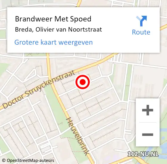 Locatie op kaart van de 112 melding: Brandweer Met Spoed Naar Breda, Olivier van Noortstraat op 4 november 2022 15:29